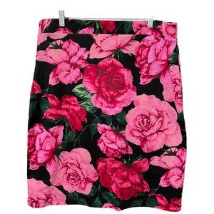 Ultra Teeze Black Pencil Tube Skirt with Pink and Red Roses Size 2X EUC
